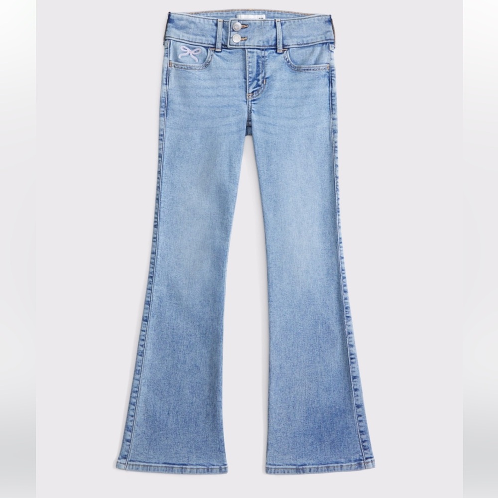 Girls Bow Light Blue Low Rise Bootcut Jeans 9/10 long Abercrombie kids